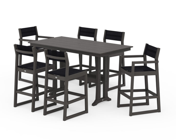 POLYWOOD® EDGE Sling 7-Piece Farmhouse Bar Set with Trestle Legs