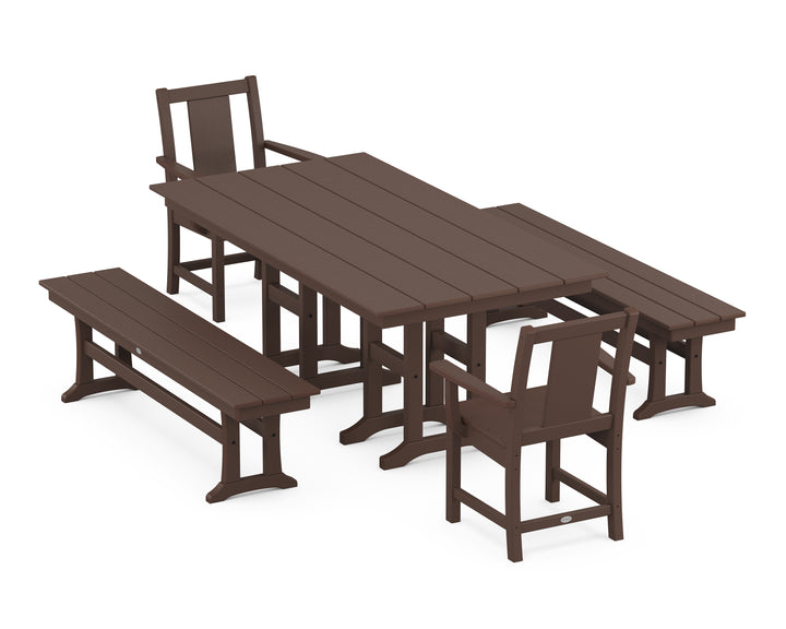 POLYWOOD® Prairie 5-Piece Farmhouse Dining Set with Benches