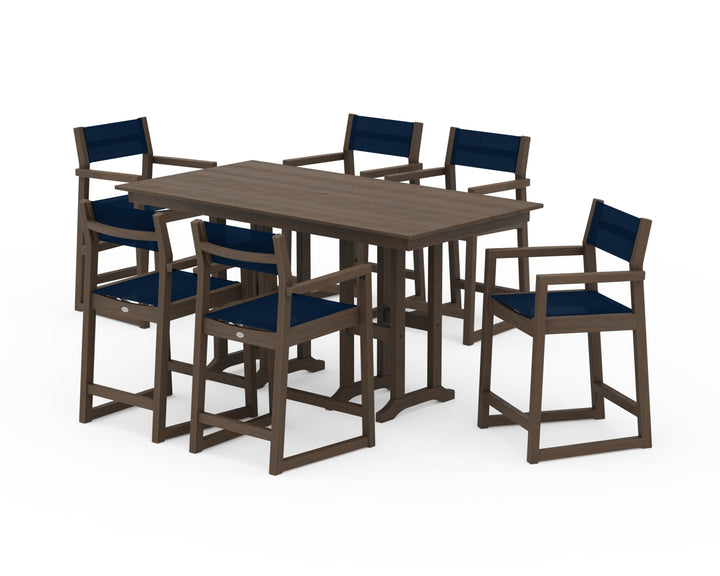 POLYWOOD® EDGE Sling Arm Chair 7-Piece Farmhouse Counter Set