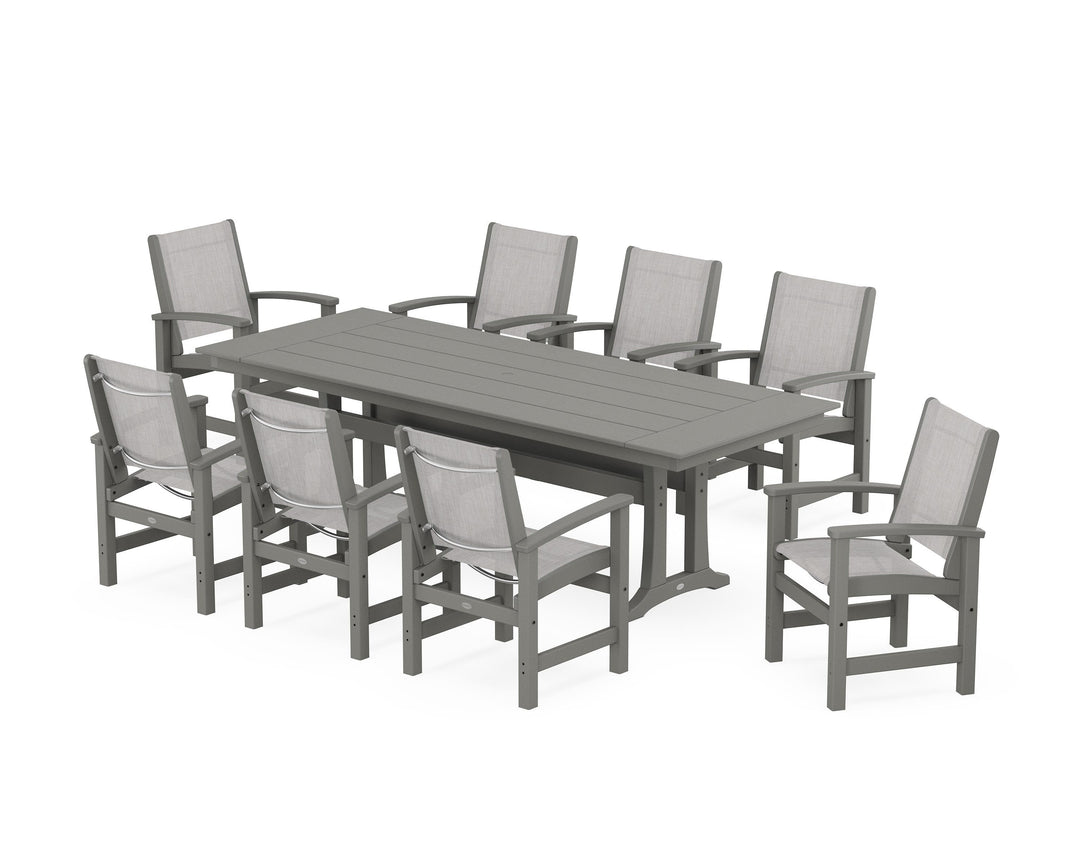POLYWOOD® Coastal 9-Piece Farmhouse Dining Set with Trestle Legs