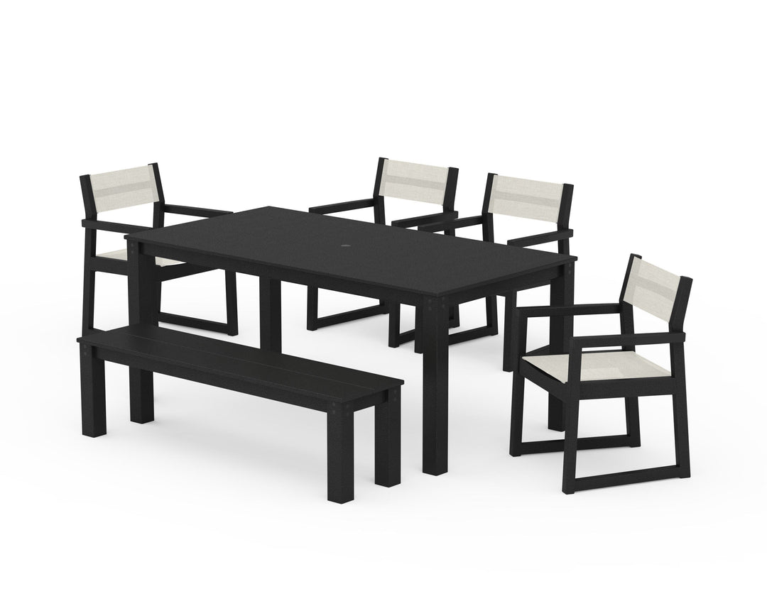 POLYWOOD® EDGE Sling Arm Chair 6-Piece Parsons Dining Set with Bench