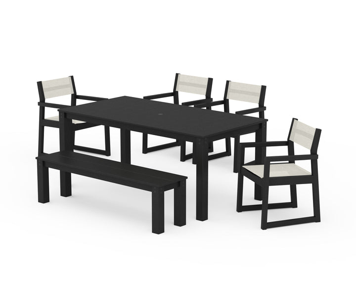 POLYWOOD® EDGE Sling Arm Chair 6-Piece Parsons Dining Set with Bench