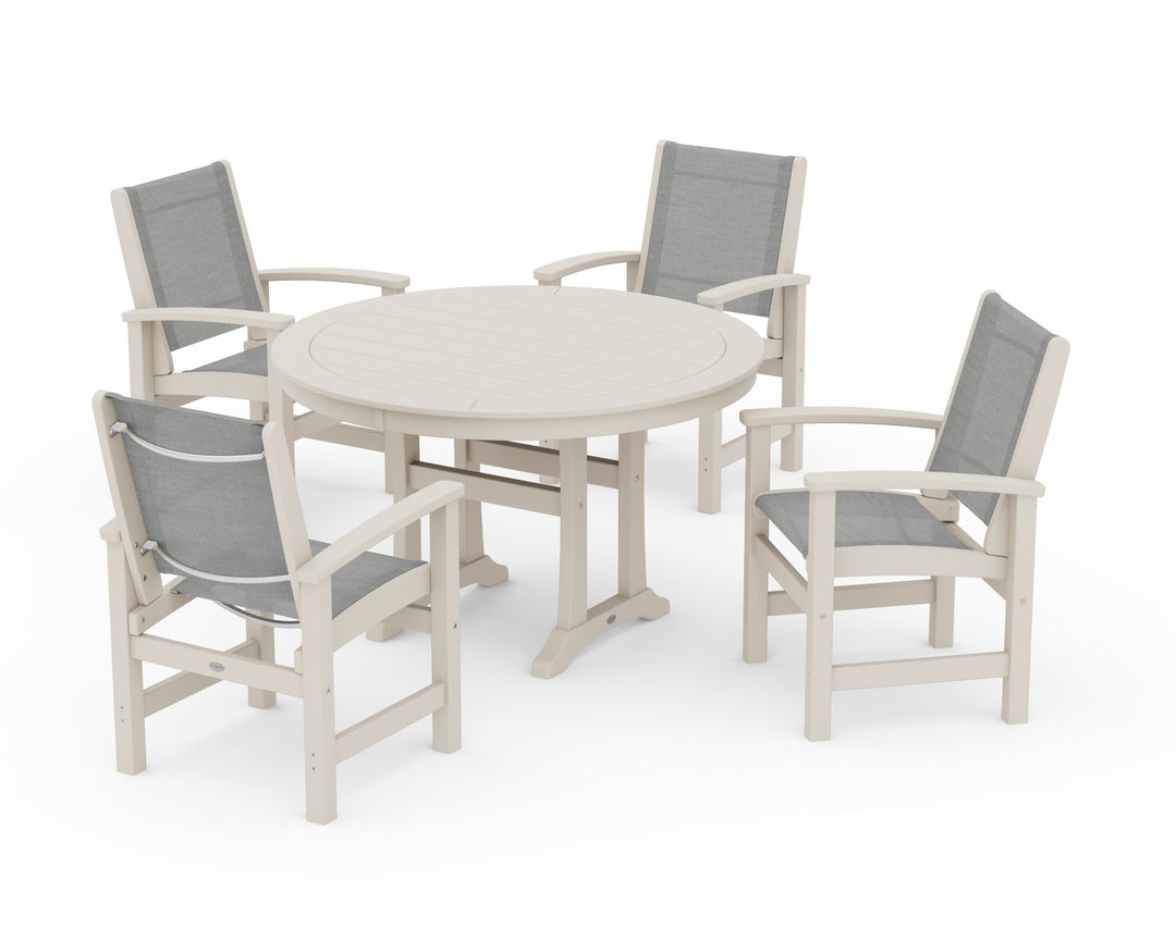 POLYWOOD® Coastal 5-Piece Round Dining Set with Trestle Legs