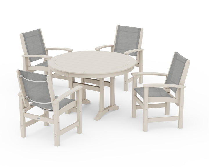 POLYWOOD® Coastal 5-Piece Round Dining Set with Trestle Legs