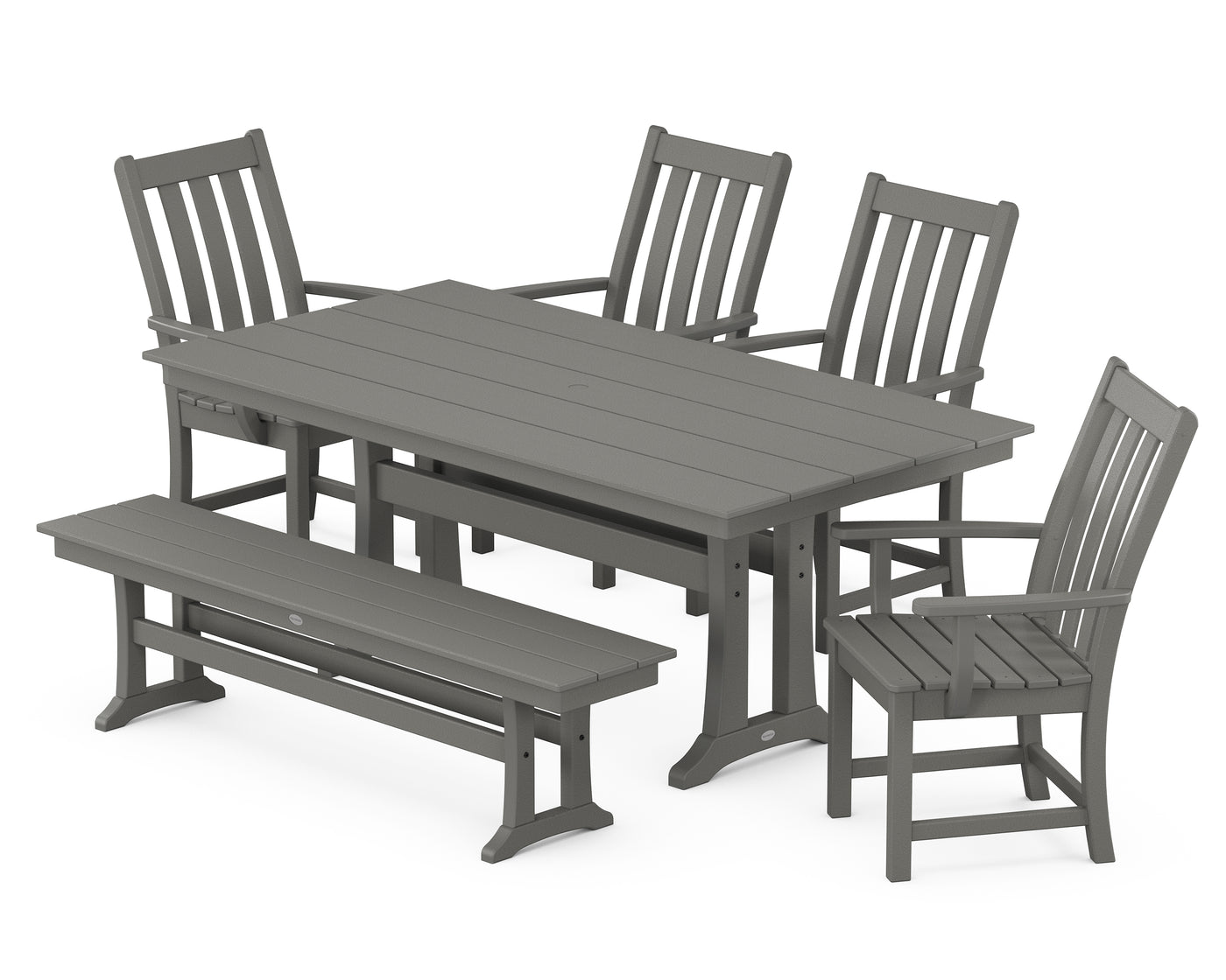 Vineyard 6-Piece Arm Chair Farmhouse Dining Set with Trestle Legs and Bench