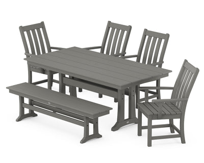 Vineyard 6-Piece Arm Chair Farmhouse Dining Set with Trestle Legs and Bench