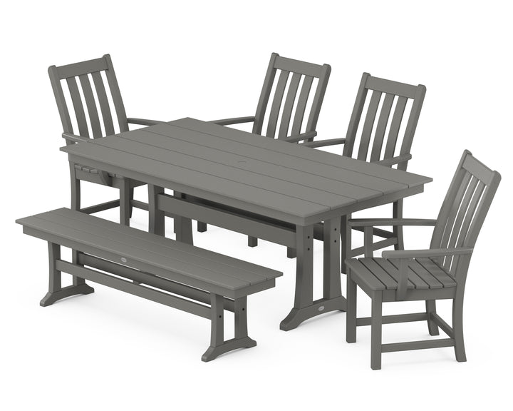 POLYWOOD® Vineyard 6-Piece Arm Chair Farmhouse Dining Set with Trestle Legs and Bench