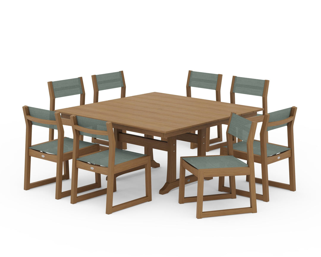 POLYWOOD® EDGE Sling Side Chair 9-Piece Farmhouse Trestle Dining Set
