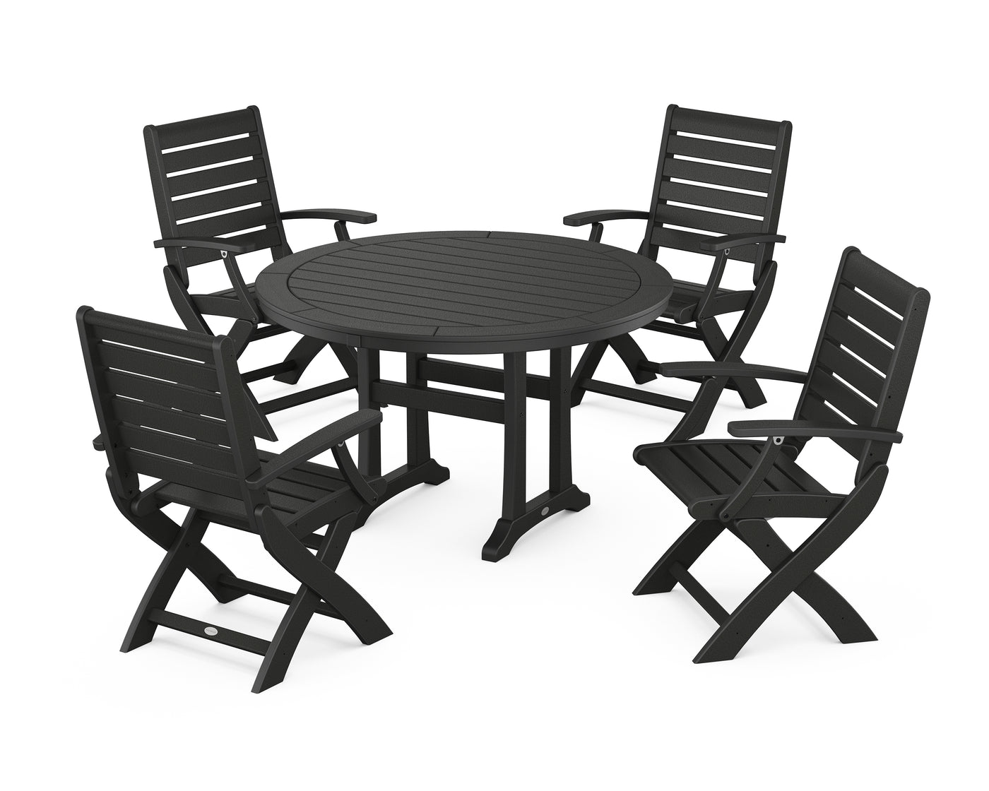 Signature Folding Chair 5-Piece Round Dining Set with Trestle Legs