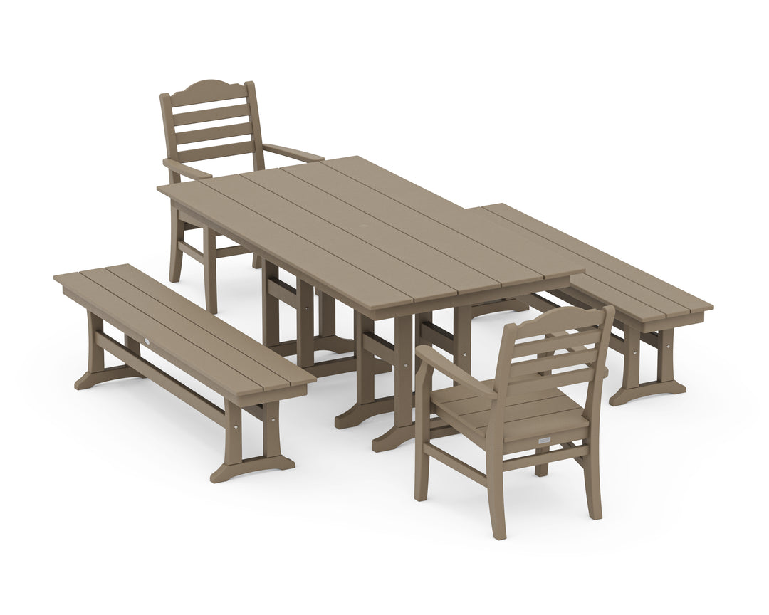 POLYWOOD® Savannah 5-Piece Farmhouse Dining Set with Benches
