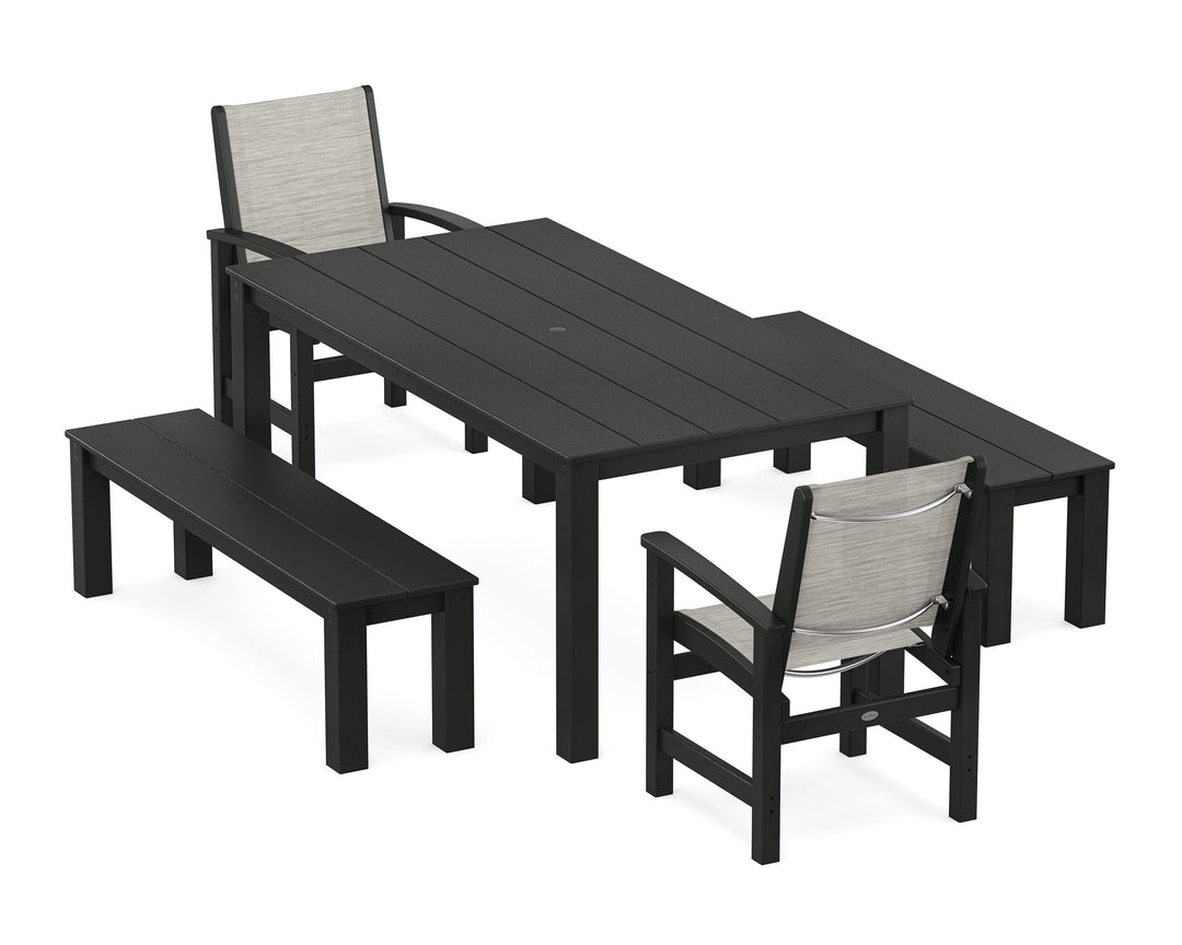 POLYWOOD® Coastal 5-Piece Parsons Dining Set with Benches