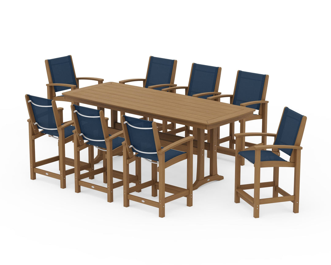 POLYWOOD® Coastal 9-Piece Counter Set with Trestle Legs