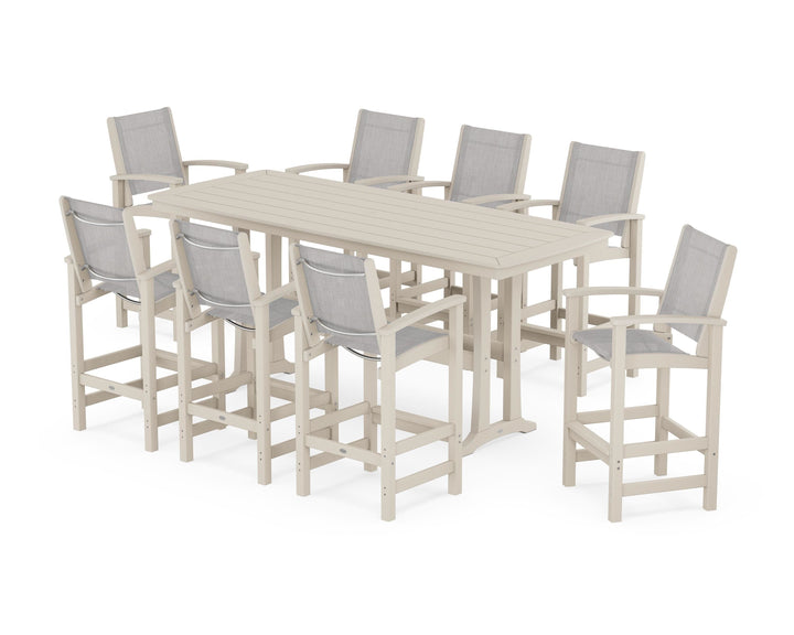 POLYWOOD® Coastal 9-Piece Bar Set with Trestle Legs