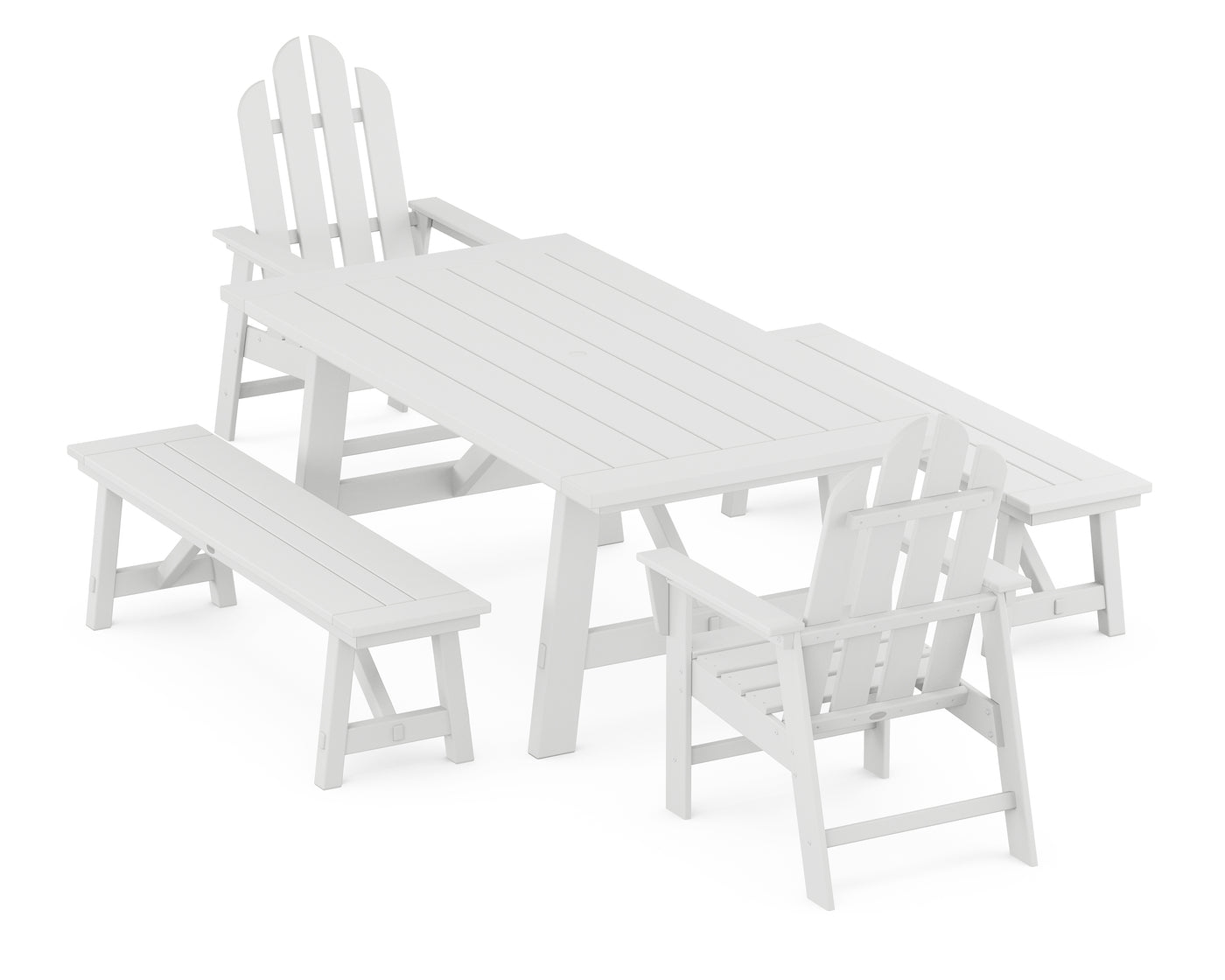 Long Island 5-Piece Rustic Farmhouse Dining Set With Benches