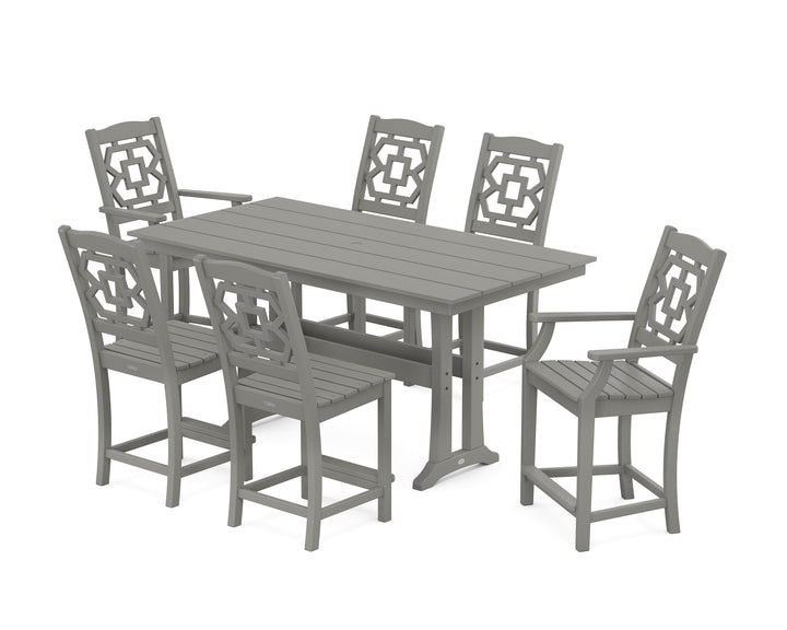 Martha Stewart by POLYWOOD® Chinoiserie 7-Piece Farmhouse Counter Set with Trestle Legs