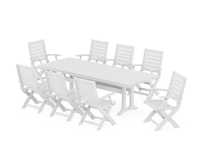 Signature Folding 9-Piece Farmhouse Trestle Dining Set with Trestle Legs