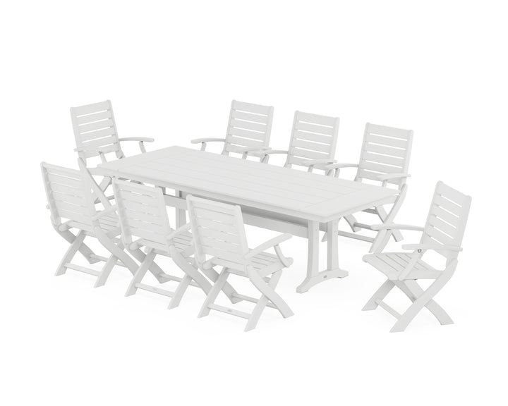 POLYWOOD® Signature Folding 9-Piece Farmhouse Trestle Dining Set with Trestle Legs