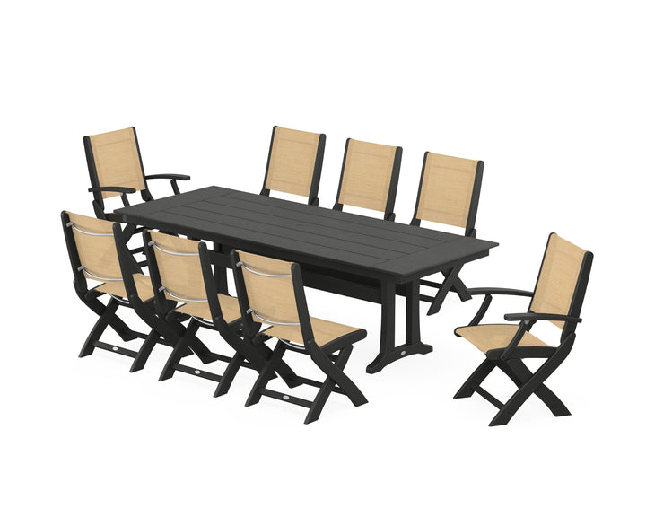 POLYWOOD® Coastal 9-Piece Folding Dining Chair Farmhouse Dining Set with Trestle Legs