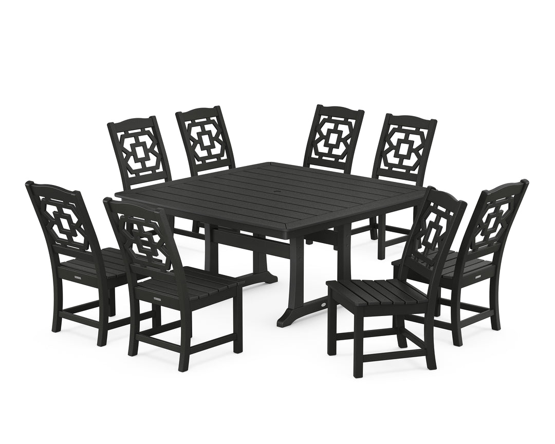Martha Stewart by POLYWOOD® Chinoiserie 9-Piece Square Side Chair Dining Set with Trestle Legs
