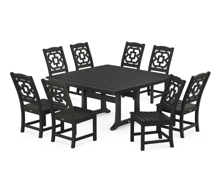 Martha Stewart by POLYWOOD® Chinoiserie 9-Piece Square Side Chair Dining Set with Trestle Legs