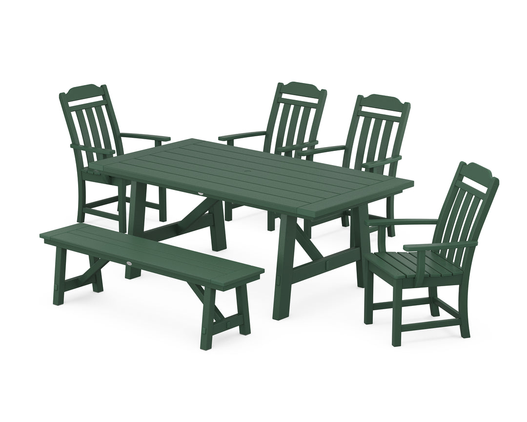 Country Living Cottage 6-Piece Rustic Farmhouse Dining Set with Bench