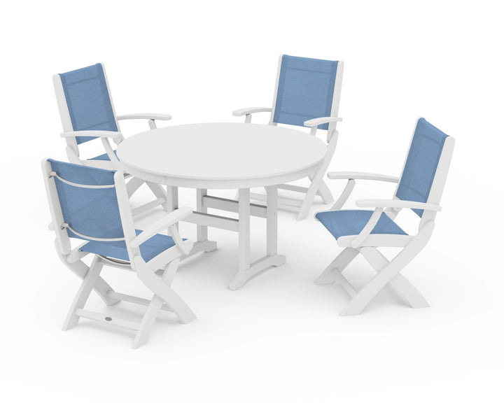 POLYWOOD® Coastal Folding Chair 5-Piece Round Dining Set