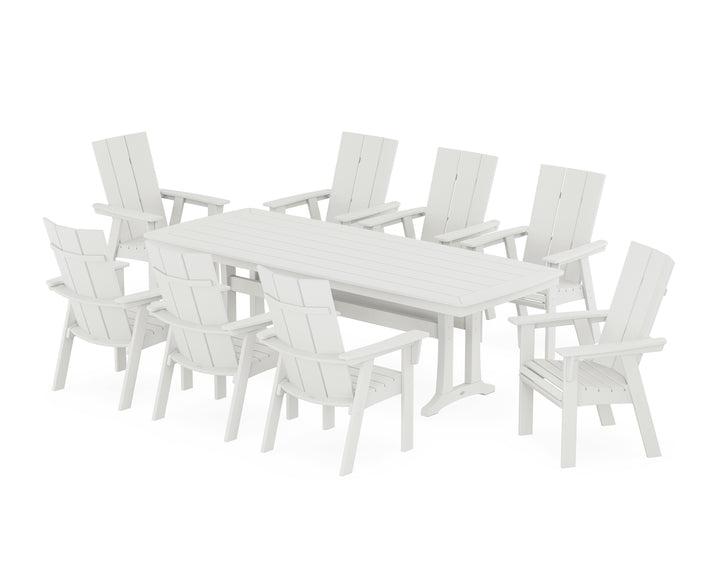 POLYWOOD® Modern Curveback Adirondack 9-Piece Dining Set with Trestle Legs