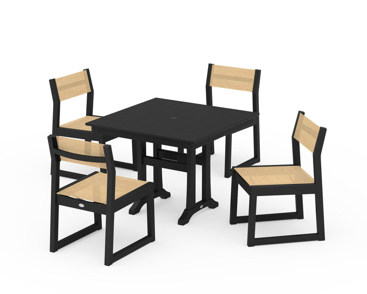 POLYWOOD® EDGE Sling 5-Piece Farmhouse Trestle Side Chair Dining Set