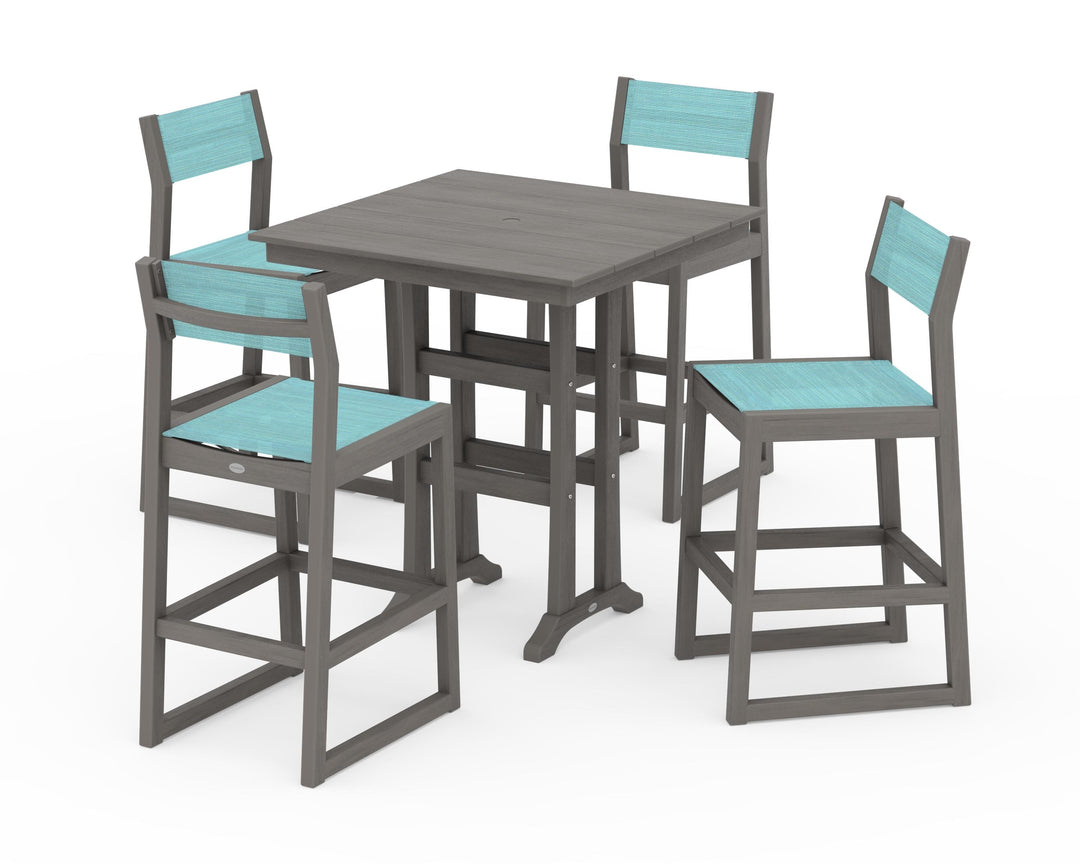 POLYWOOD® EDGE Sling Arm Chair 5-Piece Farmhouse Bar Set with Trestle Legs