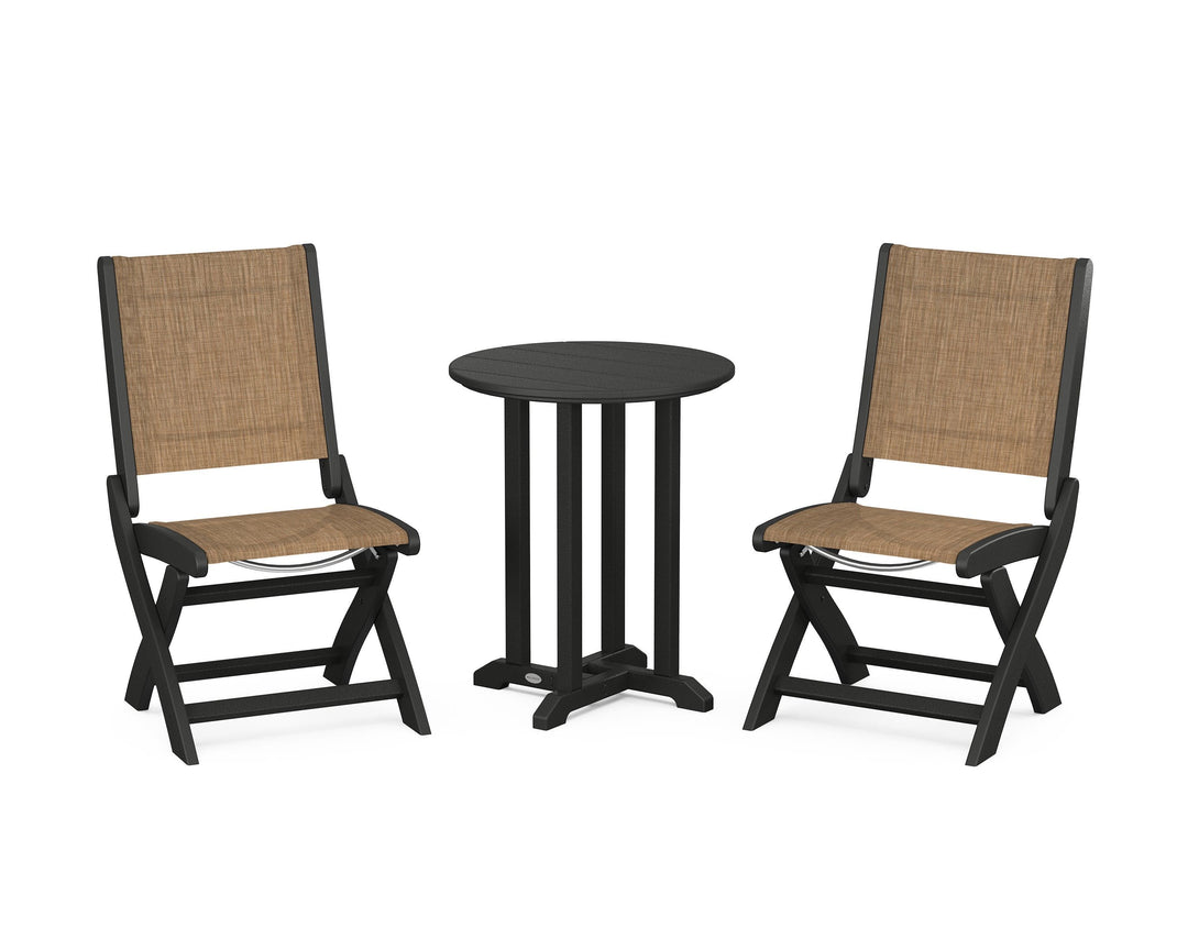 POLYWOOD® Coastal Folding Side Chair 3-Piece Round Bistro Dining Set