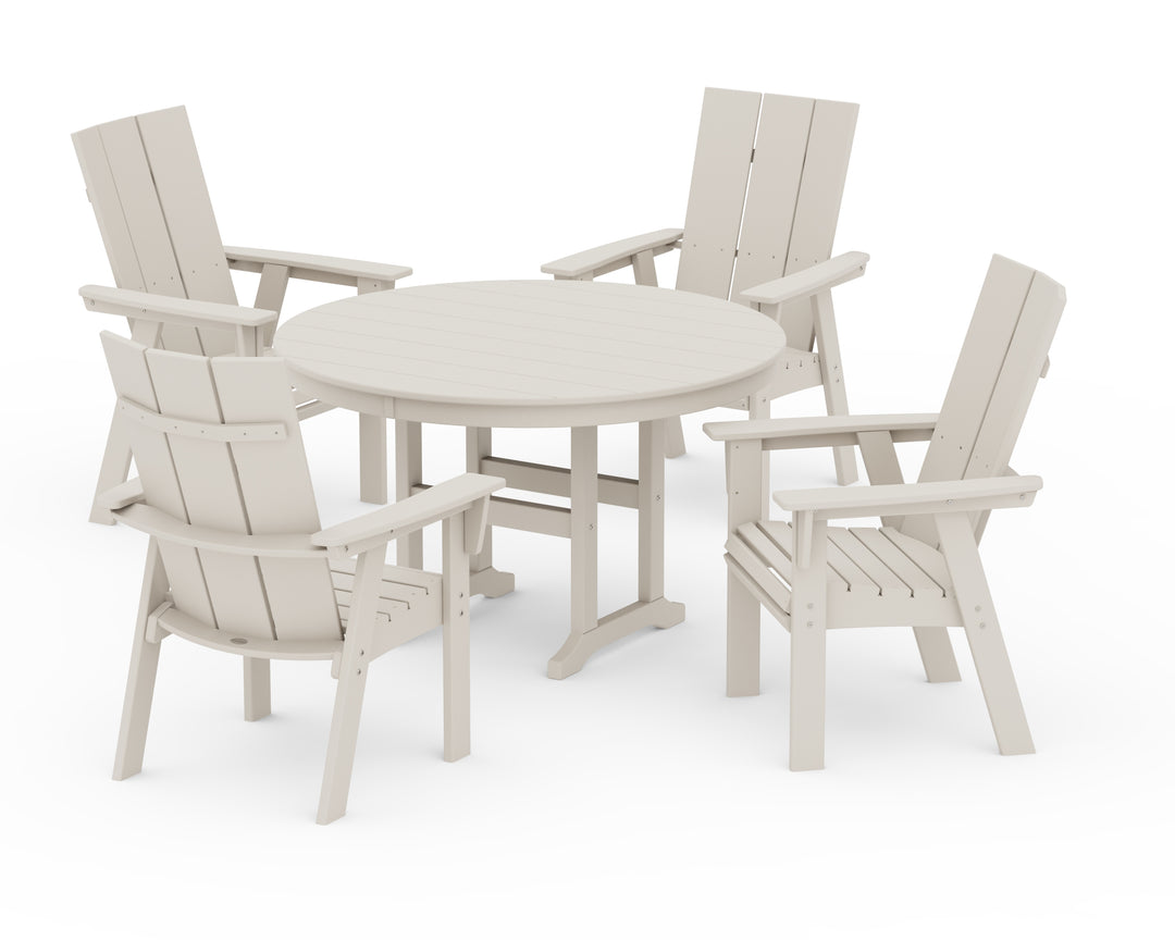 POLYWOOD® Modern Curveback Adirondack 5-Piece Round Farmhouse Dining Set