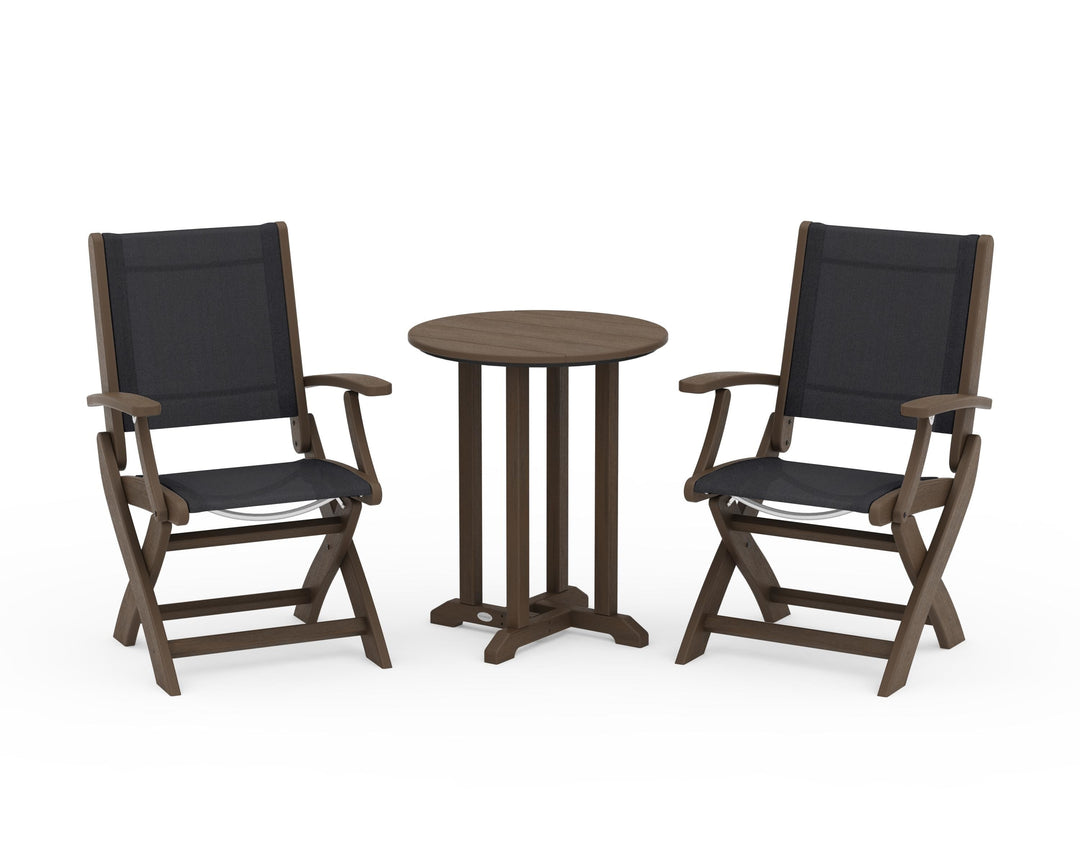 POLYWOOD® Coastal Folding 3-Piece Round Bistro Dining Set