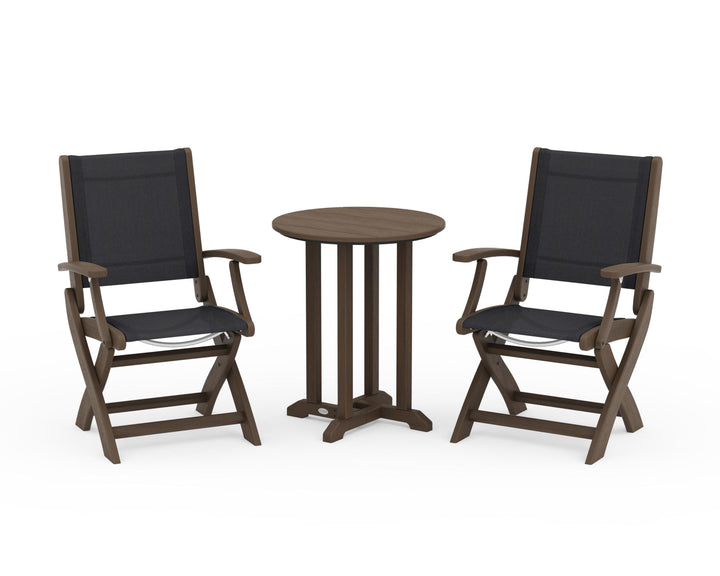 POLYWOOD® Coastal Folding 3-Piece Round Bistro Dining Set