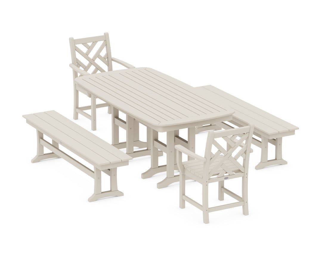 POLYWOOD® Chippendale 5-Piece Dining Set with Benches