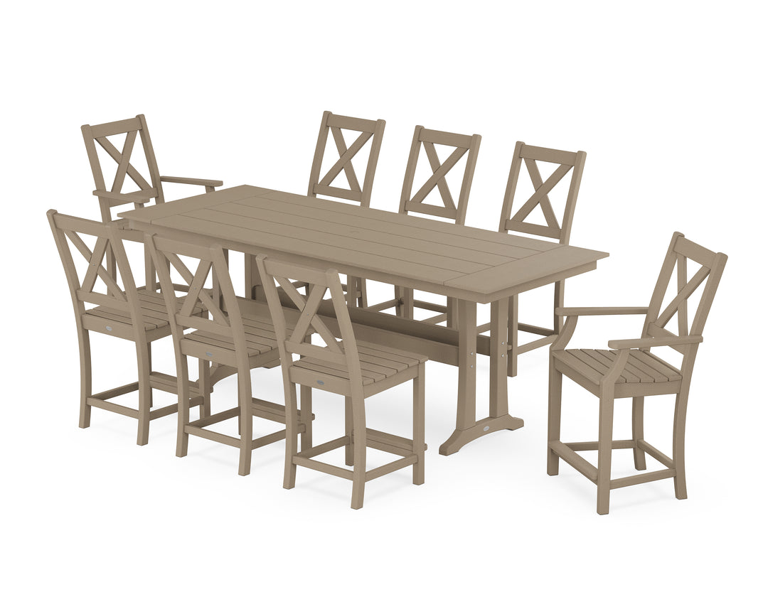 POLYWOOD® Braxton 9-Piece Farmhouse Counter Set with Trestle Legs