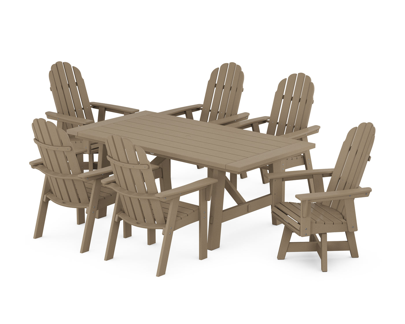 Vineyard Curveback Adirondack Swivel Chair 7-Piece Rustic Farmhouse Dining Set