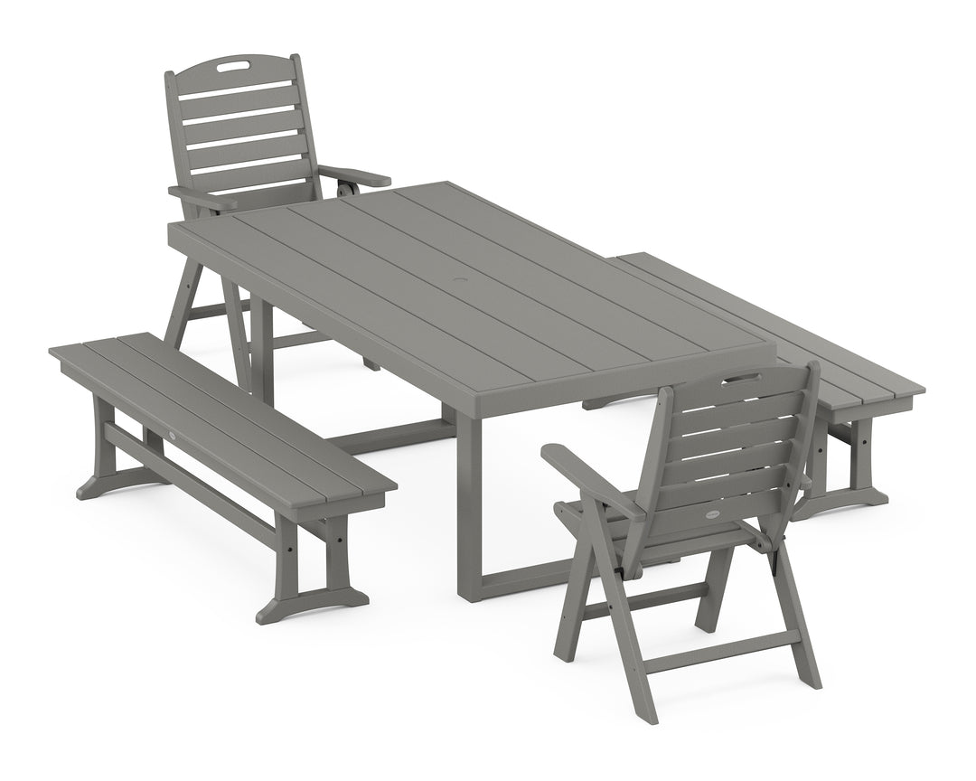 POLYWOOD® Nautical Folding Highback 5-Piece Dining Set with Trestle Legs