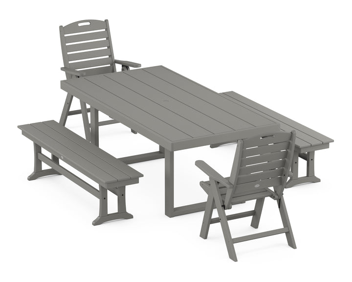POLYWOOD® Nautical Folding Highback 5-Piece Dining Set with Trestle Legs