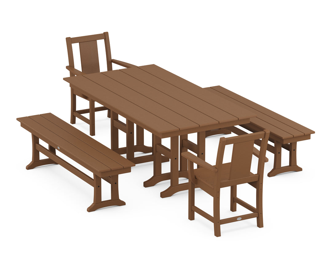 POLYWOOD® Prairie 5-Piece Farmhouse Dining Set with Benches