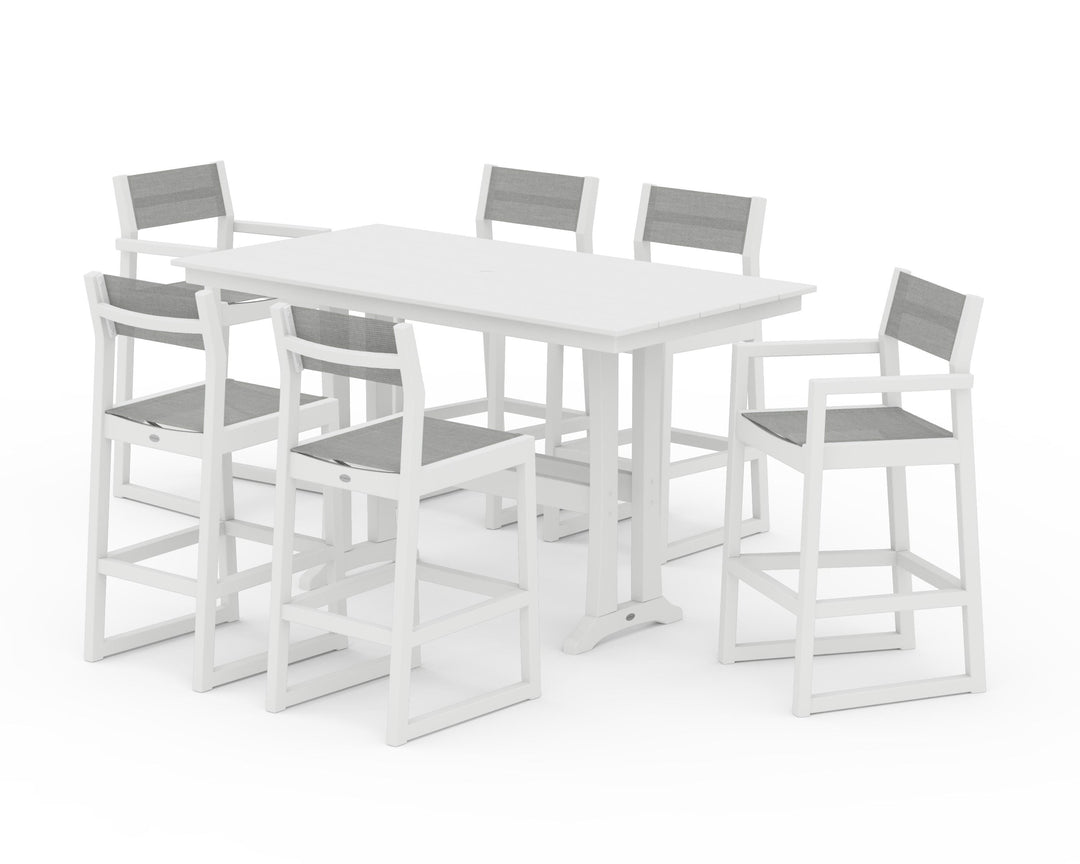 POLYWOOD® EDGE Sling 7-Piece Farmhouse Bar Set with Trestle Legs