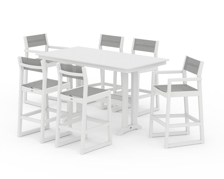 POLYWOOD® EDGE Sling 7-Piece Farmhouse Bar Set with Trestle Legs