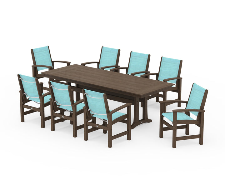 POLYWOOD® Coastal 9-Piece Farmhouse Dining Set with Trestle Legs