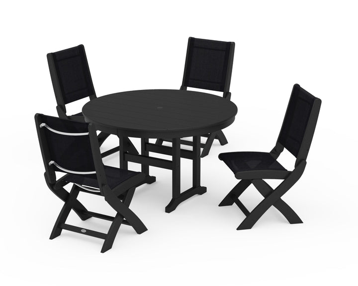 POLYWOOD® Coastal Folding Side Chair 5-Piece Round Dining Set