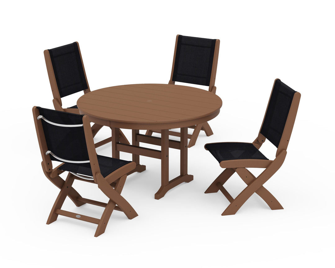 POLYWOOD® Coastal Folding Side Chair 5-Piece Round Dining Set