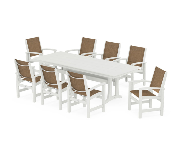POLYWOOD® Coastal 9-Piece Farmhouse Dining Set with Trestle Legs