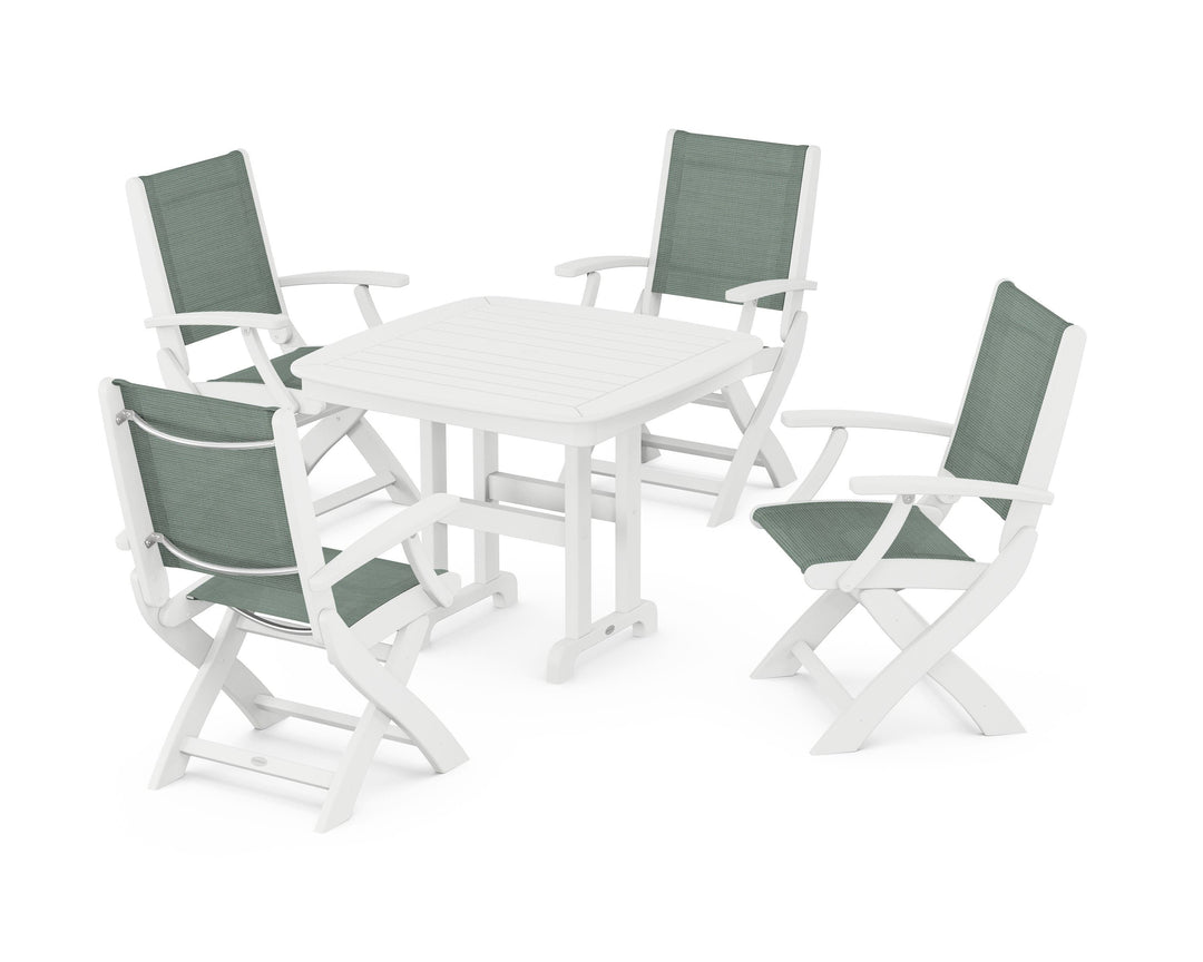 POLYWOOD® Coastal Folding Chair 5-Piece Dining Set