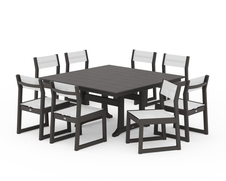 POLYWOOD® EDGE Sling Side Chair 9-Piece Farmhouse Trestle Dining Set