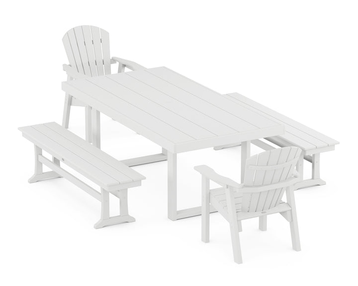 POLYWOOD® Seashell 5-Piece Dining Set with Benches