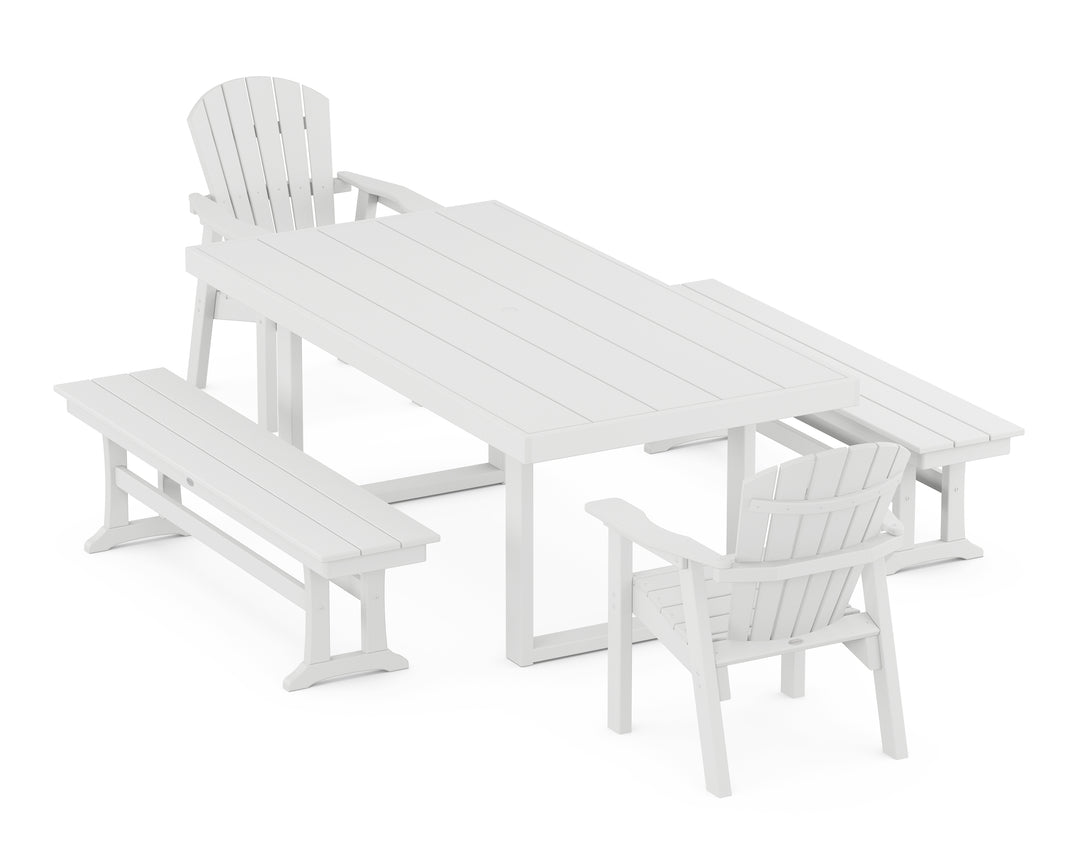 POLYWOOD® Seashell 5-Piece Dining Set with Benches