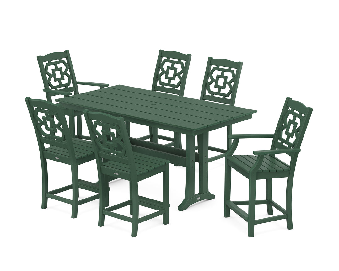 Martha Stewart by POLYWOOD® Chinoiserie 7-Piece Farmhouse Counter Set with Trestle Legs